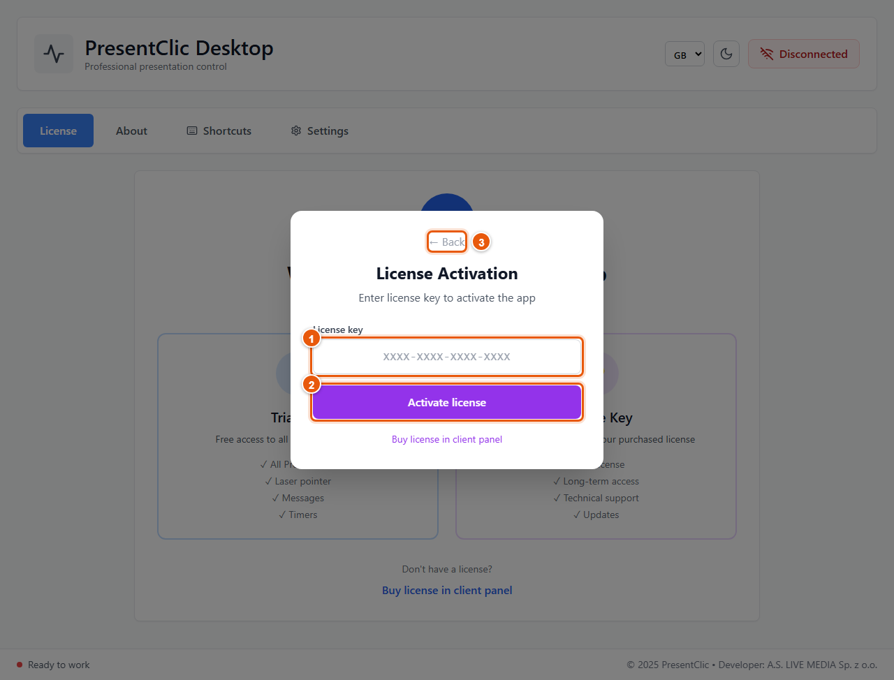 Activating a license key
