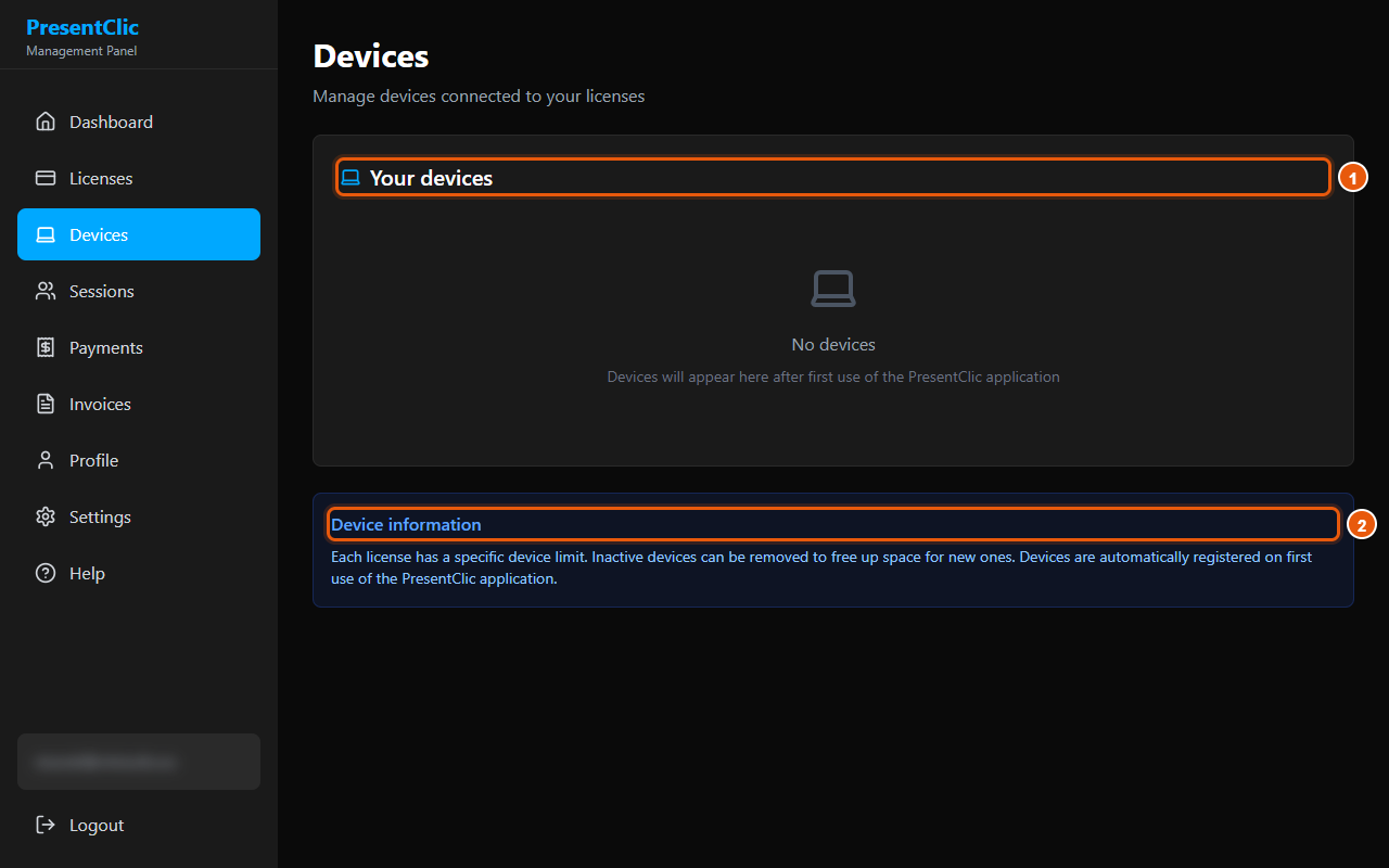 Devices — computers using the license