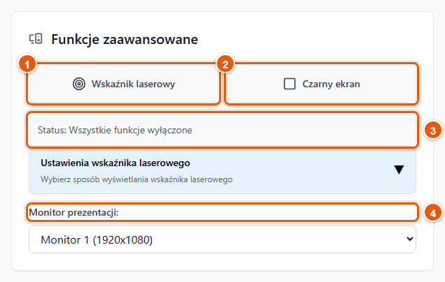 Funkcje zaawansowane — laser i czarny ekran