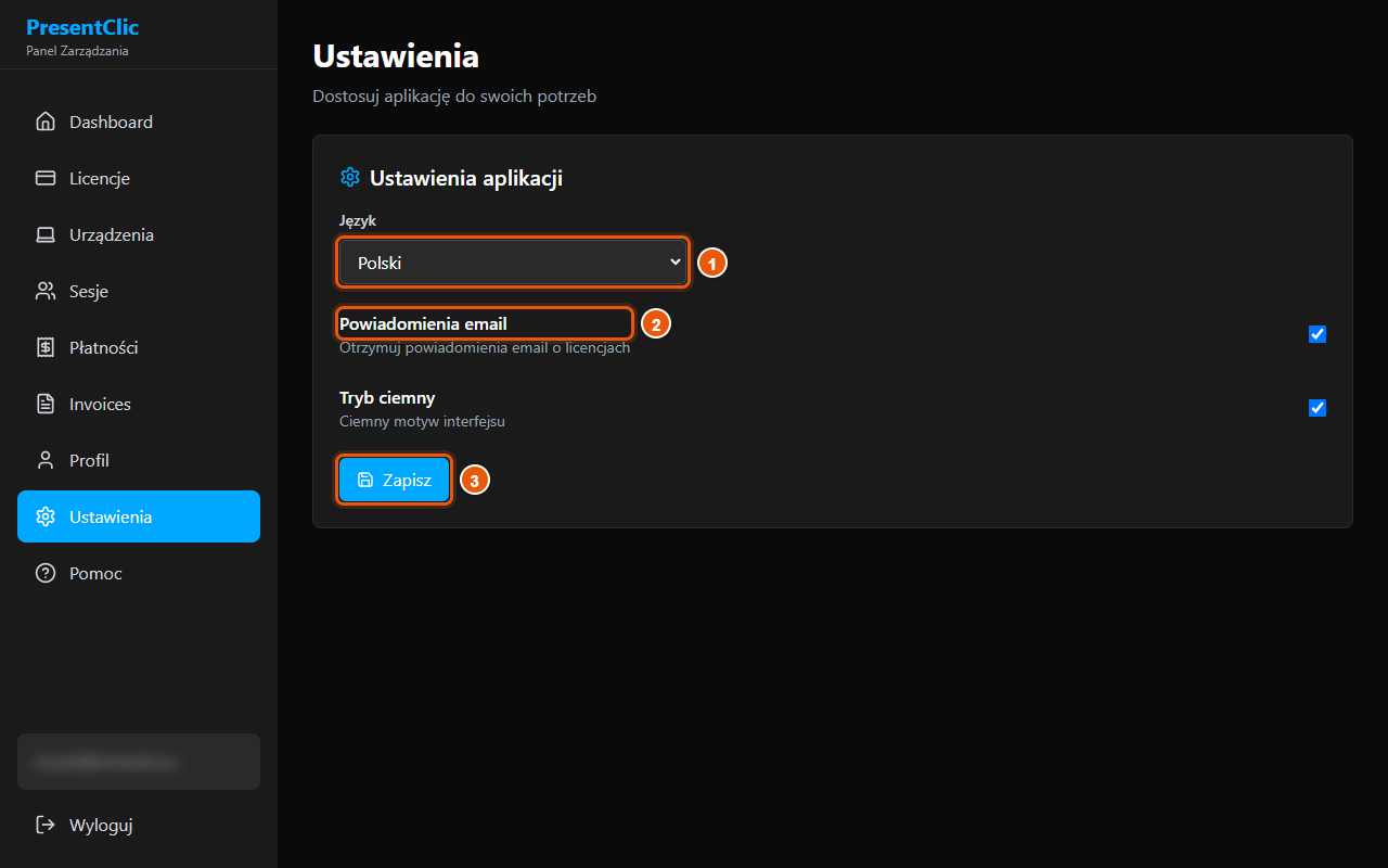 Ustawienia panelu i pomoc